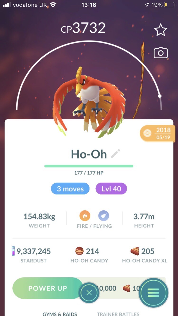 Pokémon Trade Go Level 40- Ho-Oh 3 Moves For PvP Master League