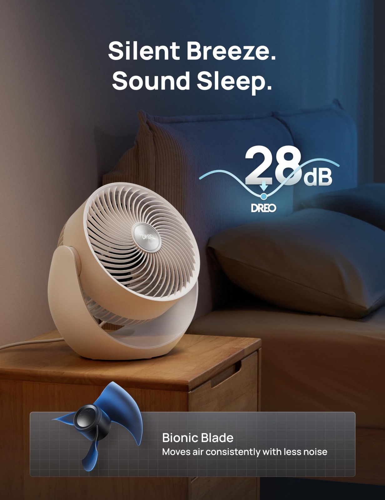 Dreo Fan for Bedroom, Table Air Circulator Whole Room, 11 Small, Ivory