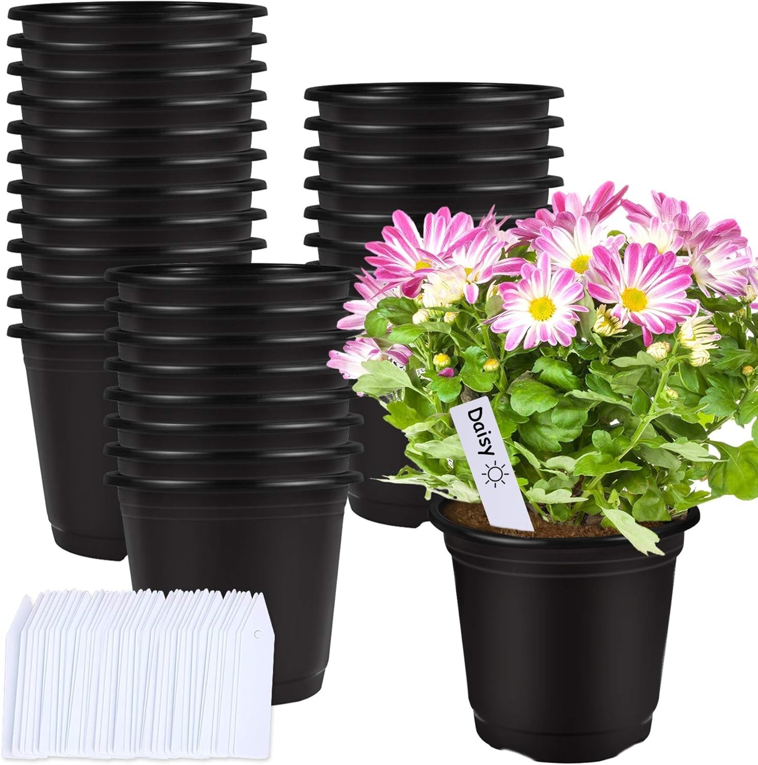 Augshy 50 Pcs 0.5 Gallon Black Plastic Plant Nursery Pots 6 6 Inches,