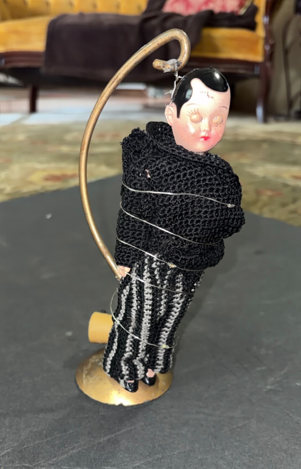 Antique 1950s Sleepy Eye Doll Lamp on Brass Stand Oddity