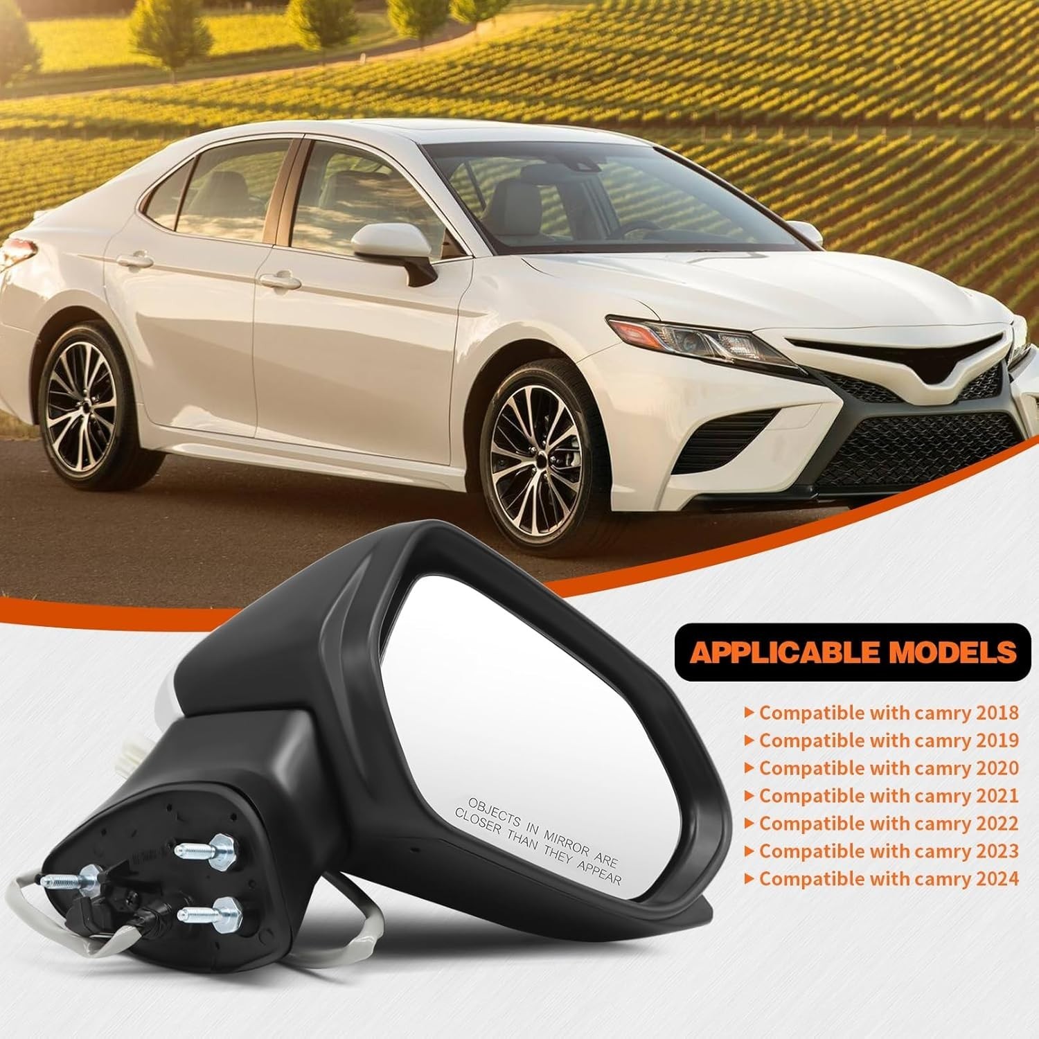 Right Passenger Side Door Mirror for 2018-2024 Toyota Camry w/ Power Glass