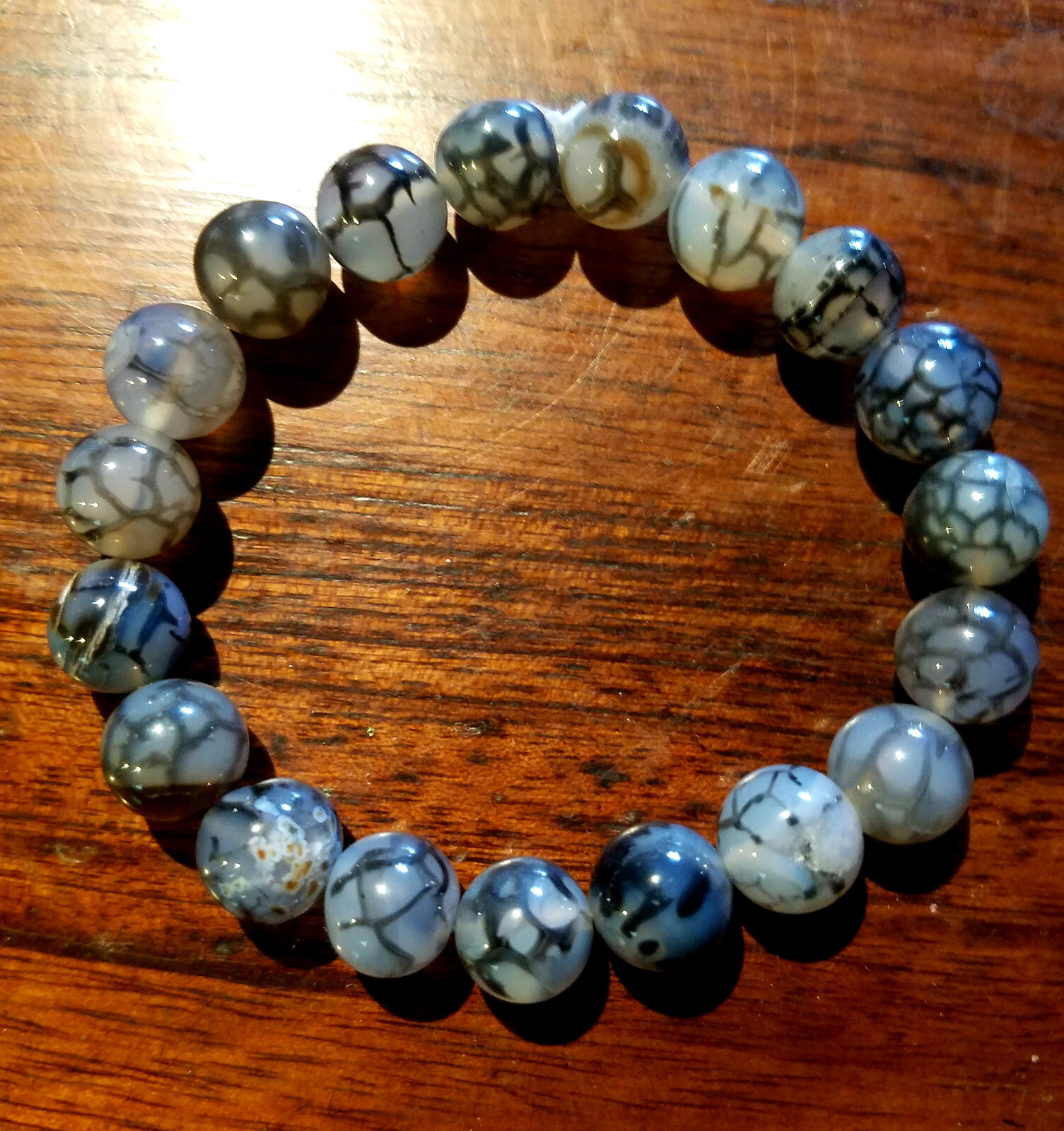 Dragon Vein Agate 10mm Beads Reiki Charged 7.5 inches Yoga Stretchy Bracelet