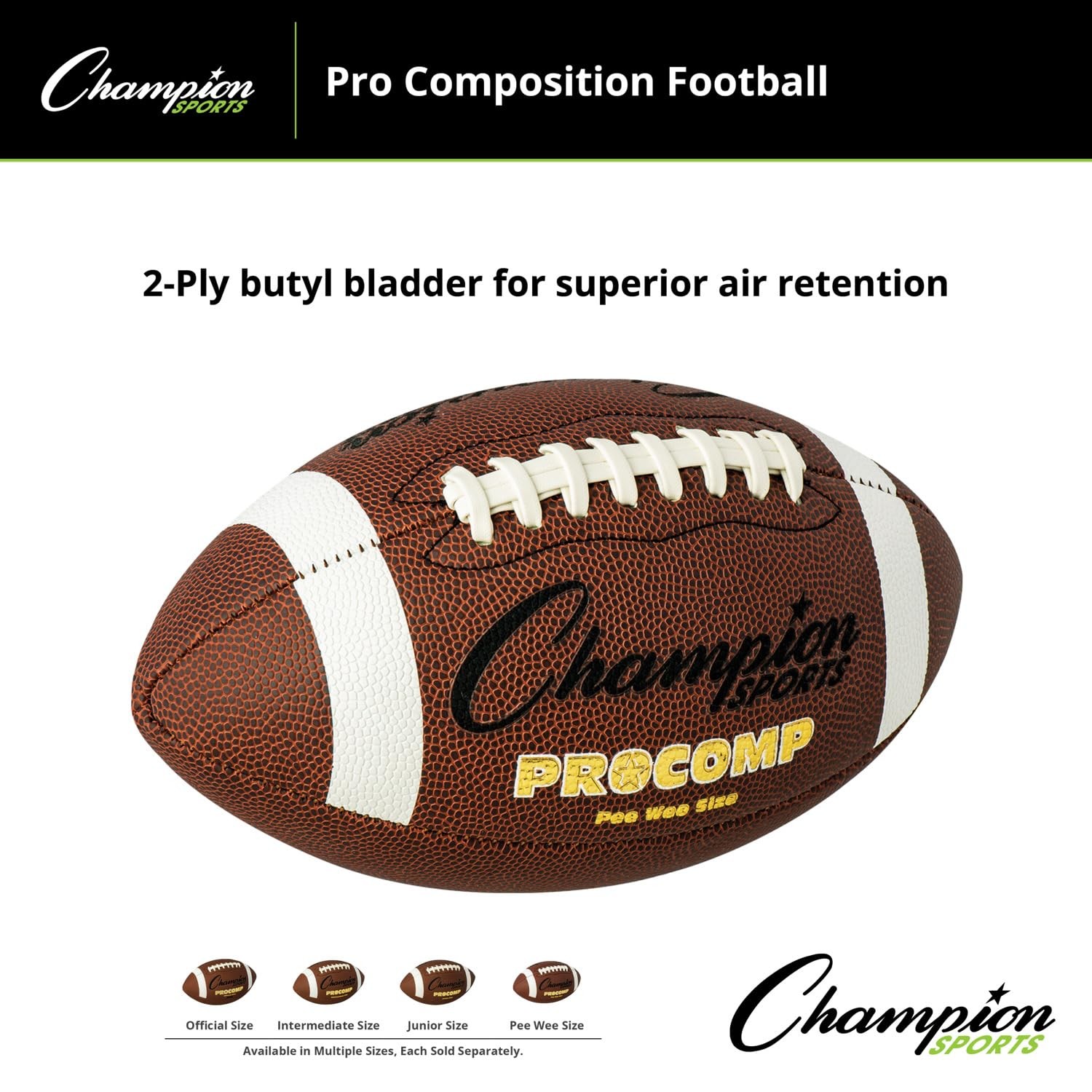 Champion Sports Pee Wee Size Pro Composite Leather Football, Wee, Brown