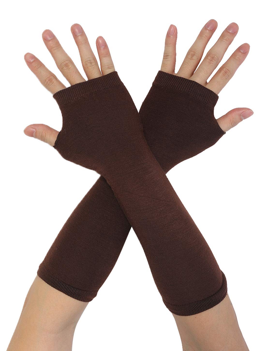 uxcell Lady Thumb Hole Stretch Wrist Arm Warmer Fingerless One Size, Brown