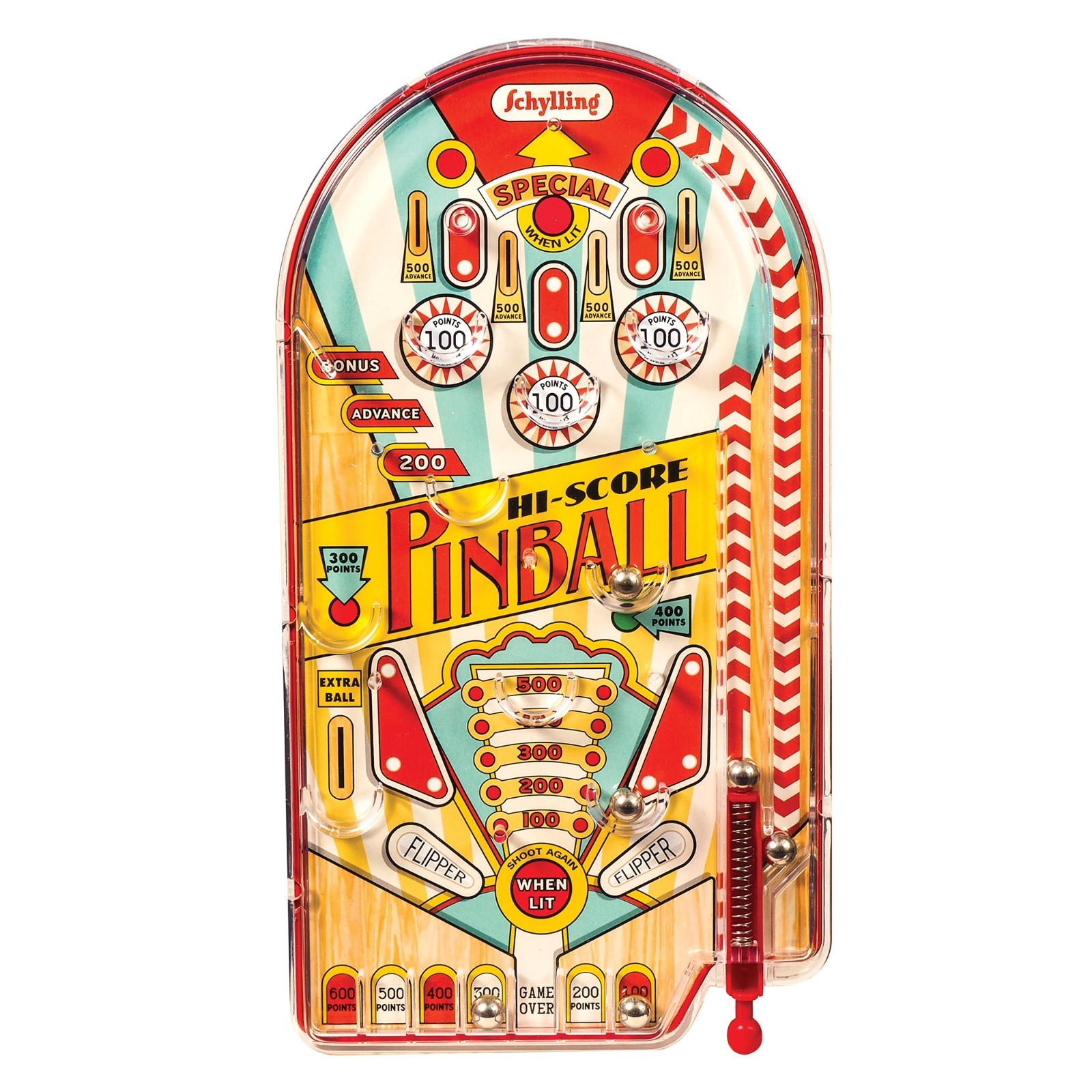 2018 Schylling Hi-Score Pinball Game 10” Retro Handheld Steel Ball Marble Toy