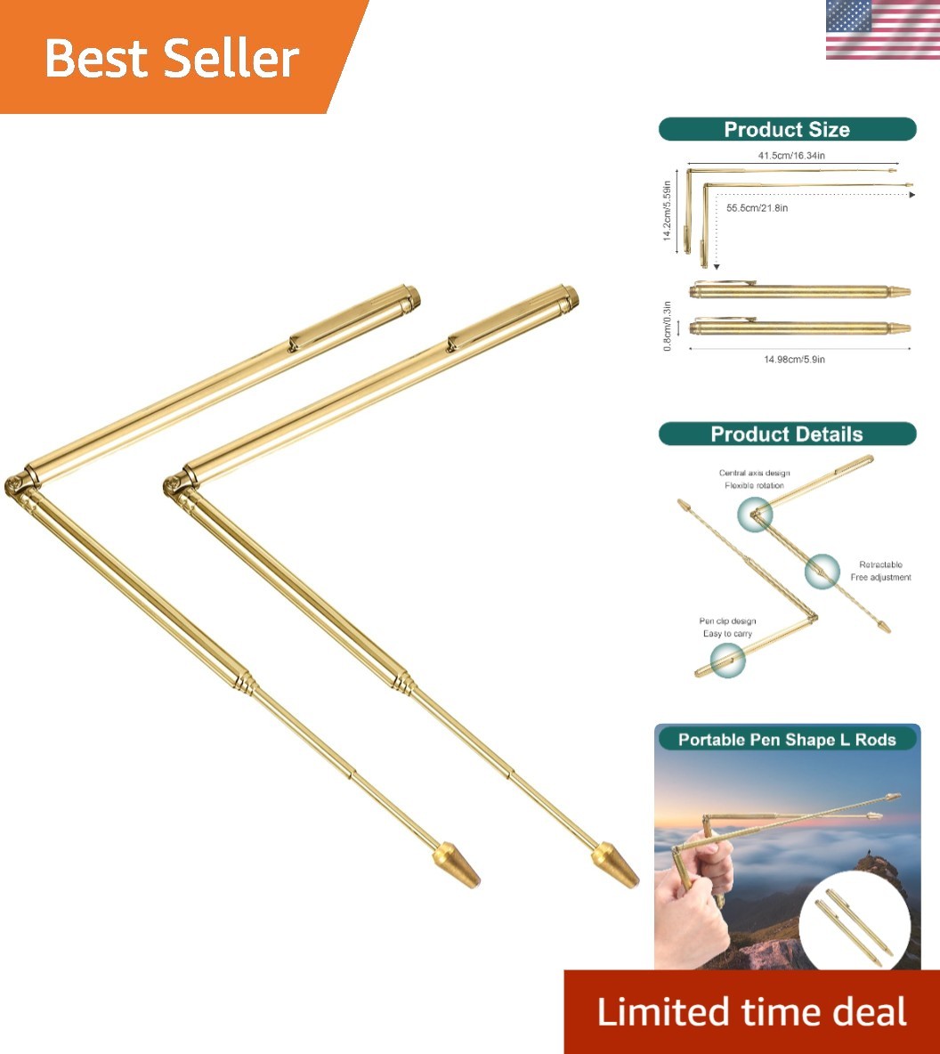 Compact 2Pcs Brass Dowsing Rods for Paranormal Investigation & Energy Sensing