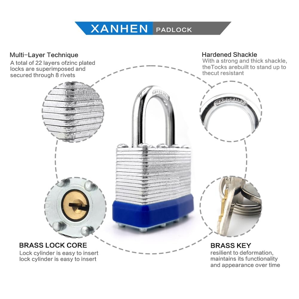 12 Pack Laminated Steel Keyed Padlocks Same Key Normal Shackle Outdoor