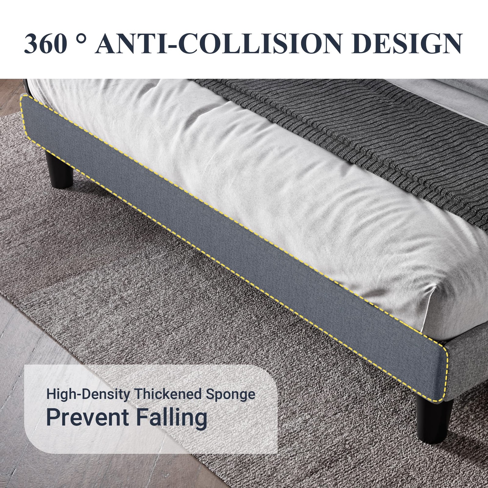 Allewie Full Size Bed Frame with Button Tufted Wingback Full, Light Grey