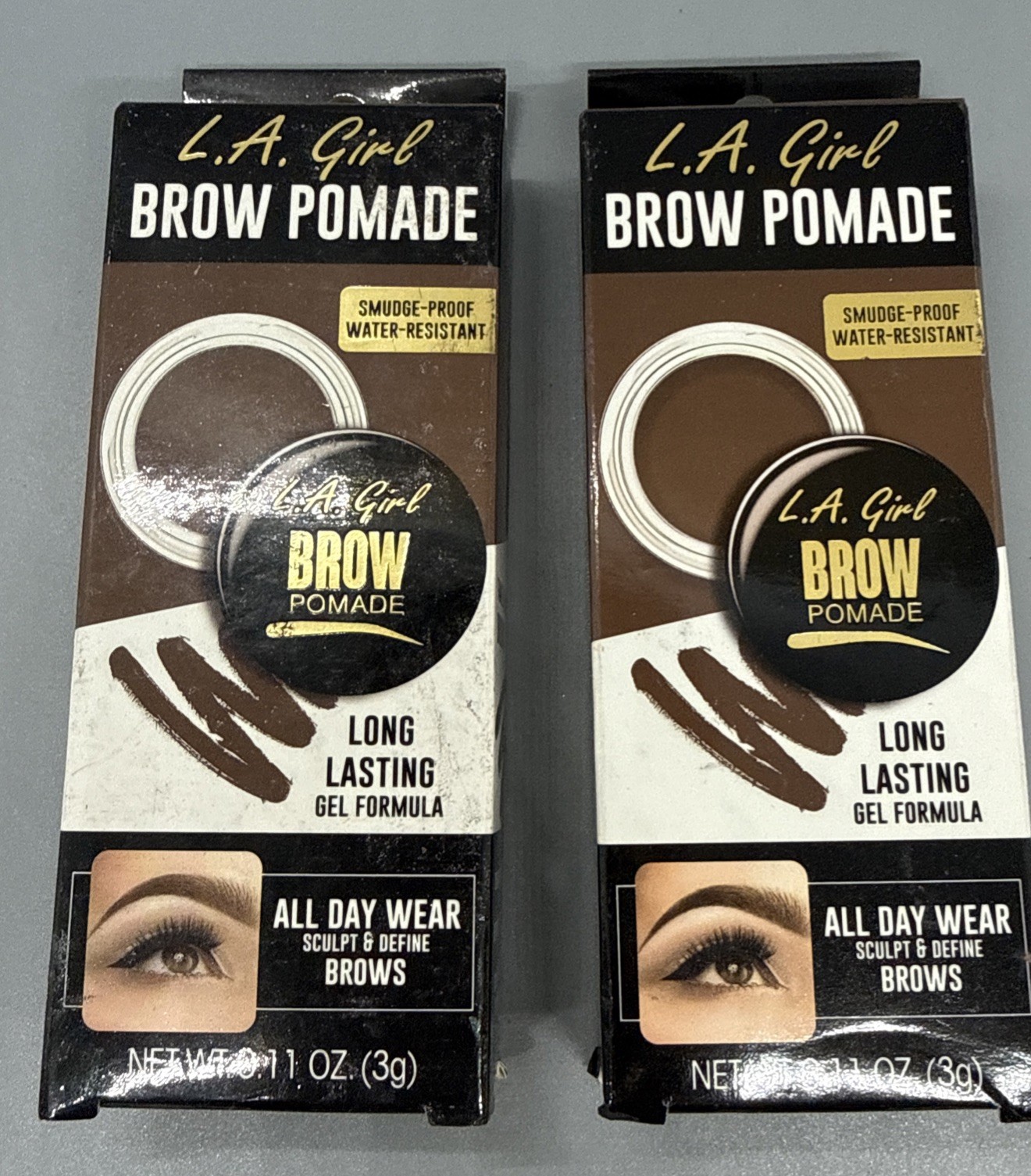 2 Pack L.A. Girl Brow Pomade Long Lasting Gel Formula GBP363 Soft Brown All Day