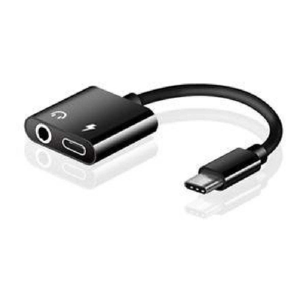2-in-1 USB3.1 Type C to 1x Audio 3.5mm + 1x USB3.1 Type C Adapter – 1M/2F – Blac
