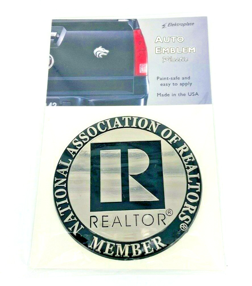REALTOR Branded Auto Emblem 3 inch Round Silver R with NAR Member Lettering