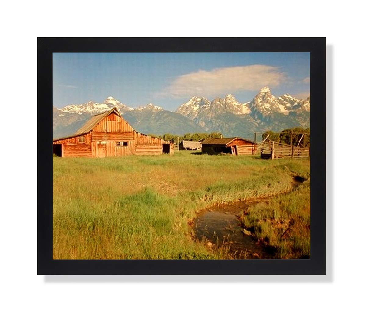 Historic Old Wood Barn in The Grand Teton Mountains Lake Landscape Picture Black