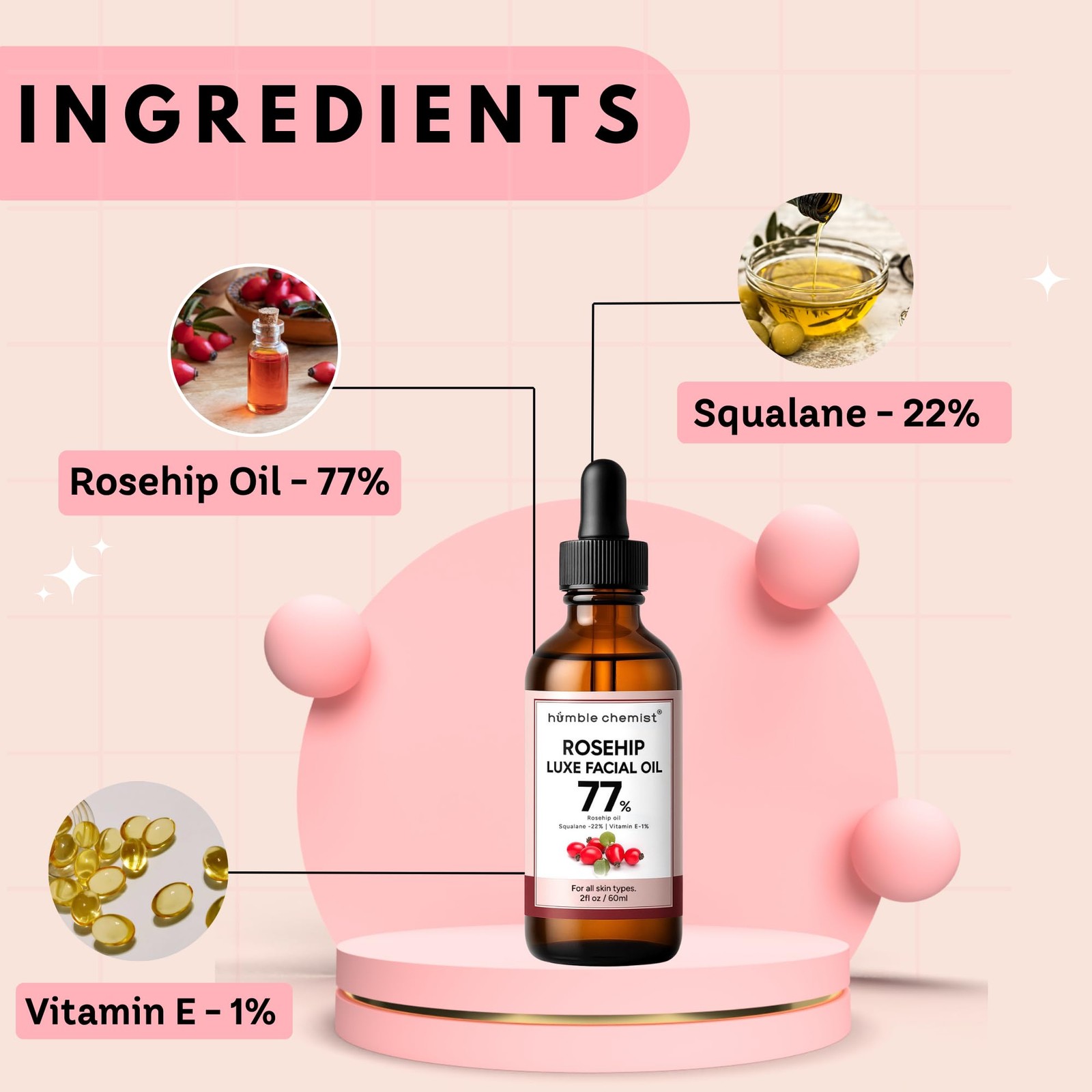 Humble chemist 2in1 Rosehip Luxe Face Oil, 77% 2 Fl Oz (Pack of 1)