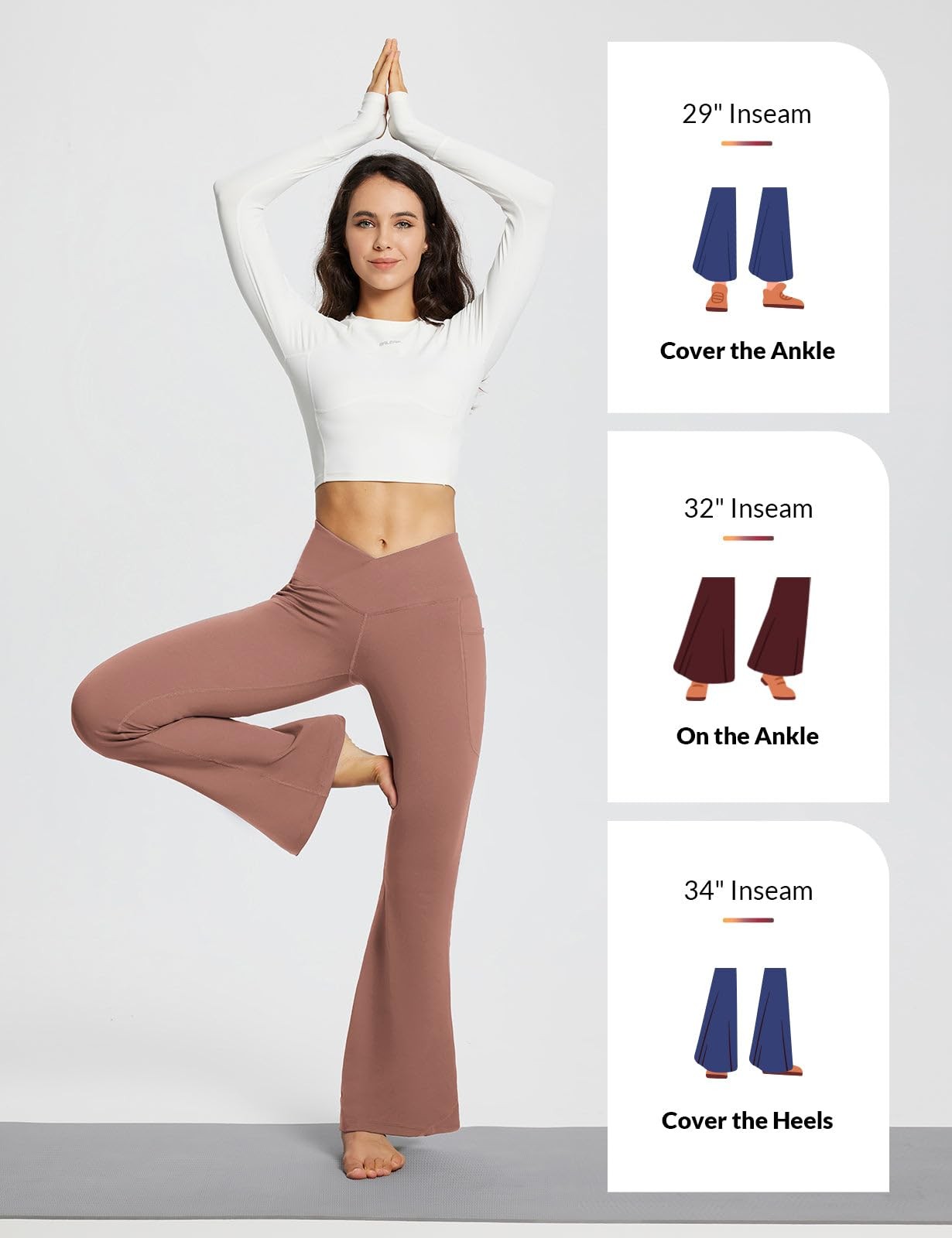 BALEAF Yoga Pants with Pockets for Women Flare Leggings Tummy XX-Large, Pink