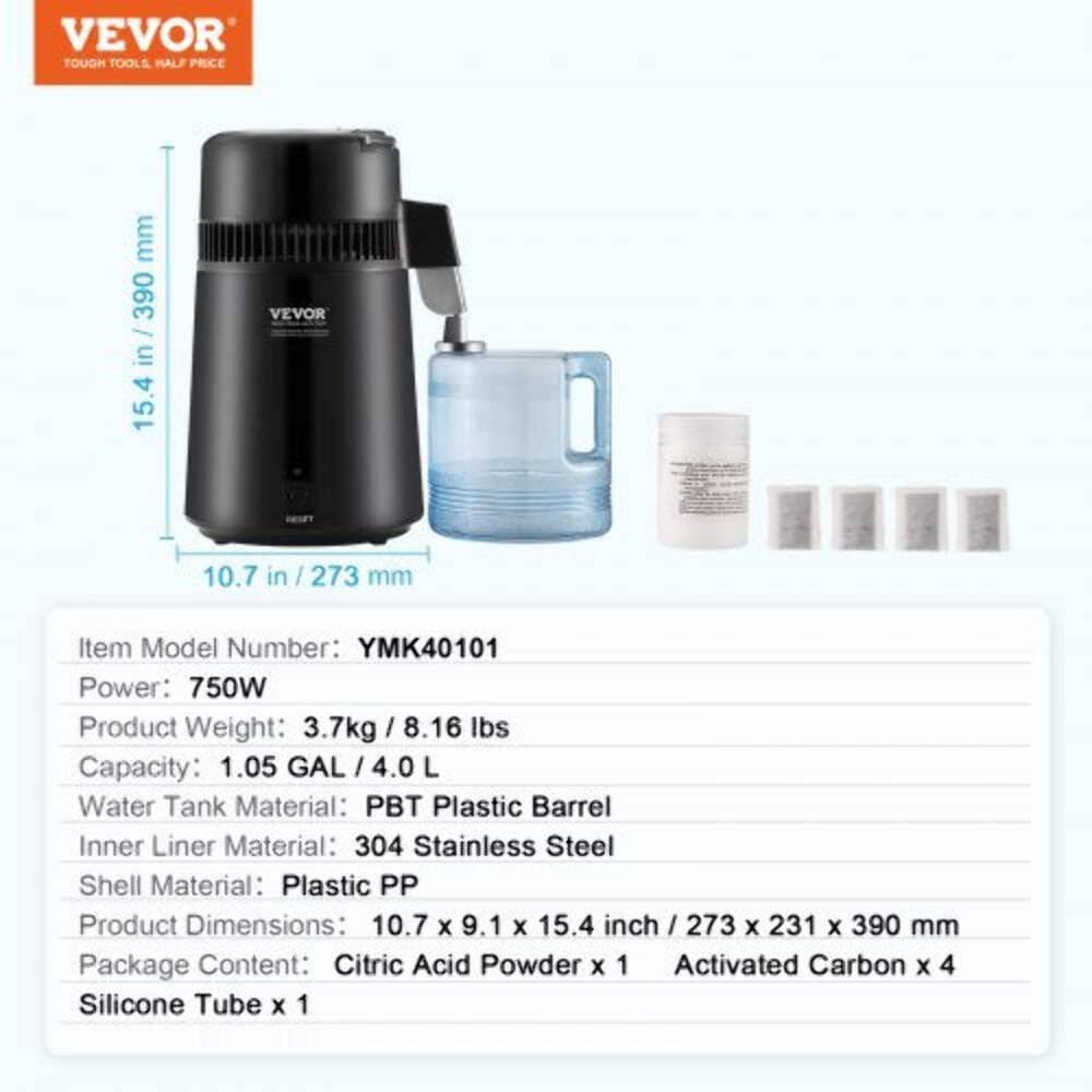 Water Distiller 4L 105 Gallon Pure Water Purifier Filter For Home
