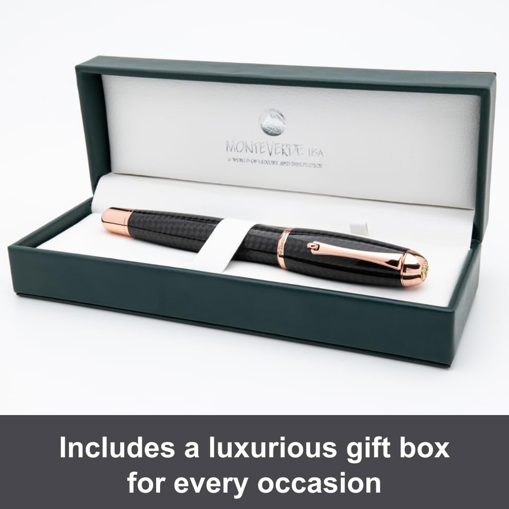 Monteverde Super Mega Carbon Fiber 18K Rose Gold Trim Fountain Pen JoWo Nib