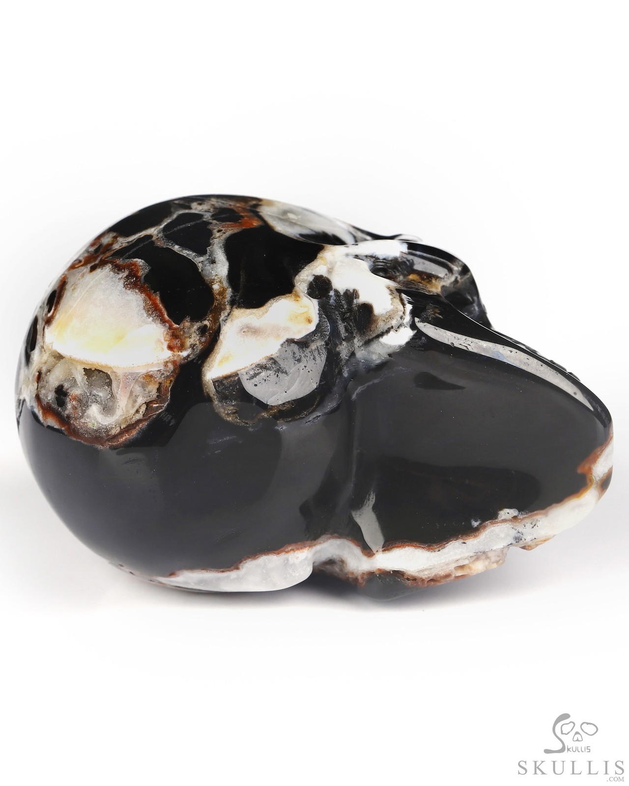 2.0″ Black Zebra Agate Hand Carved Crystal Skull, Realistic, Crystal Healing