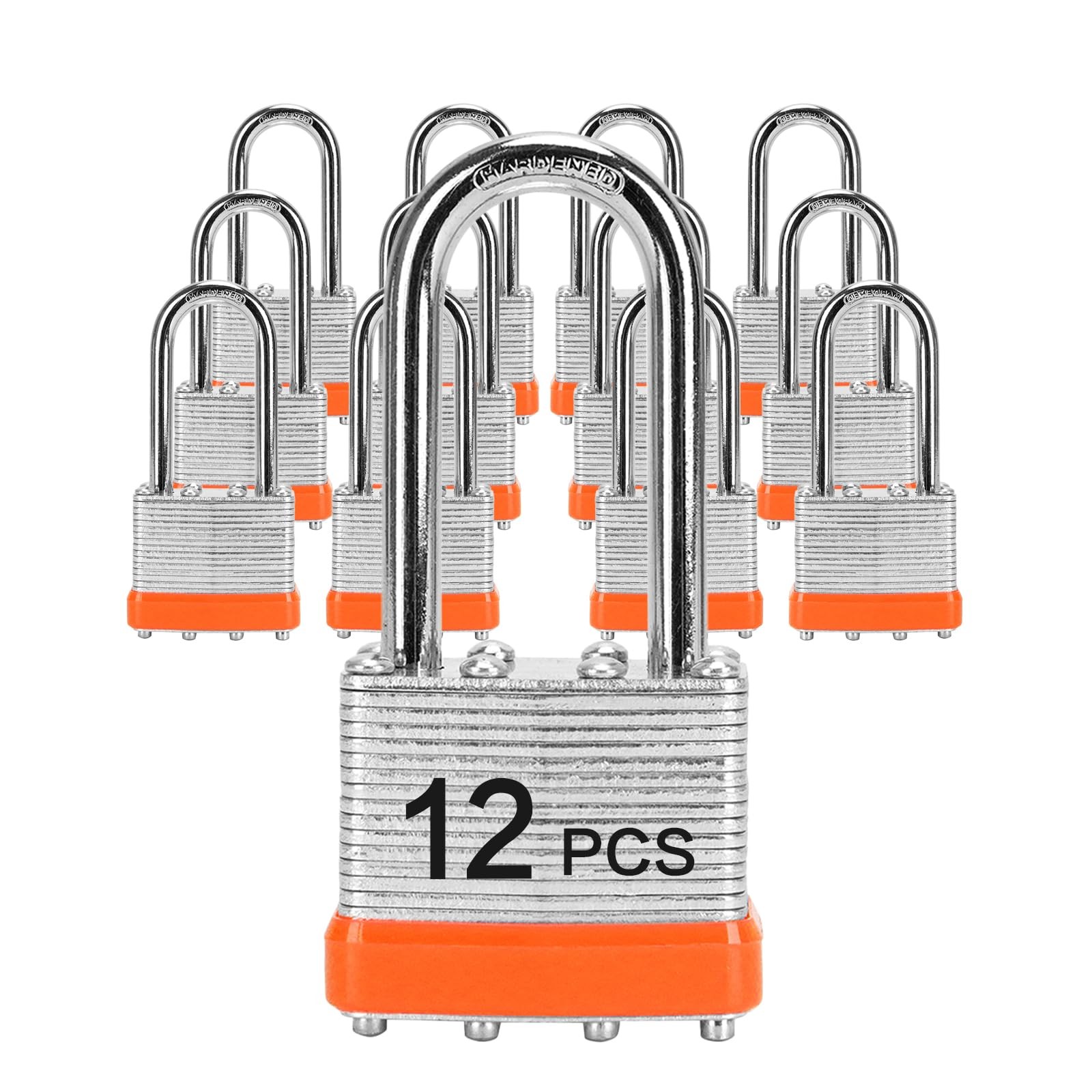 LQYN 12-Pcs 40mm Laminated Steel Keyed Padlocks Long Shackle Storage Locker Tool