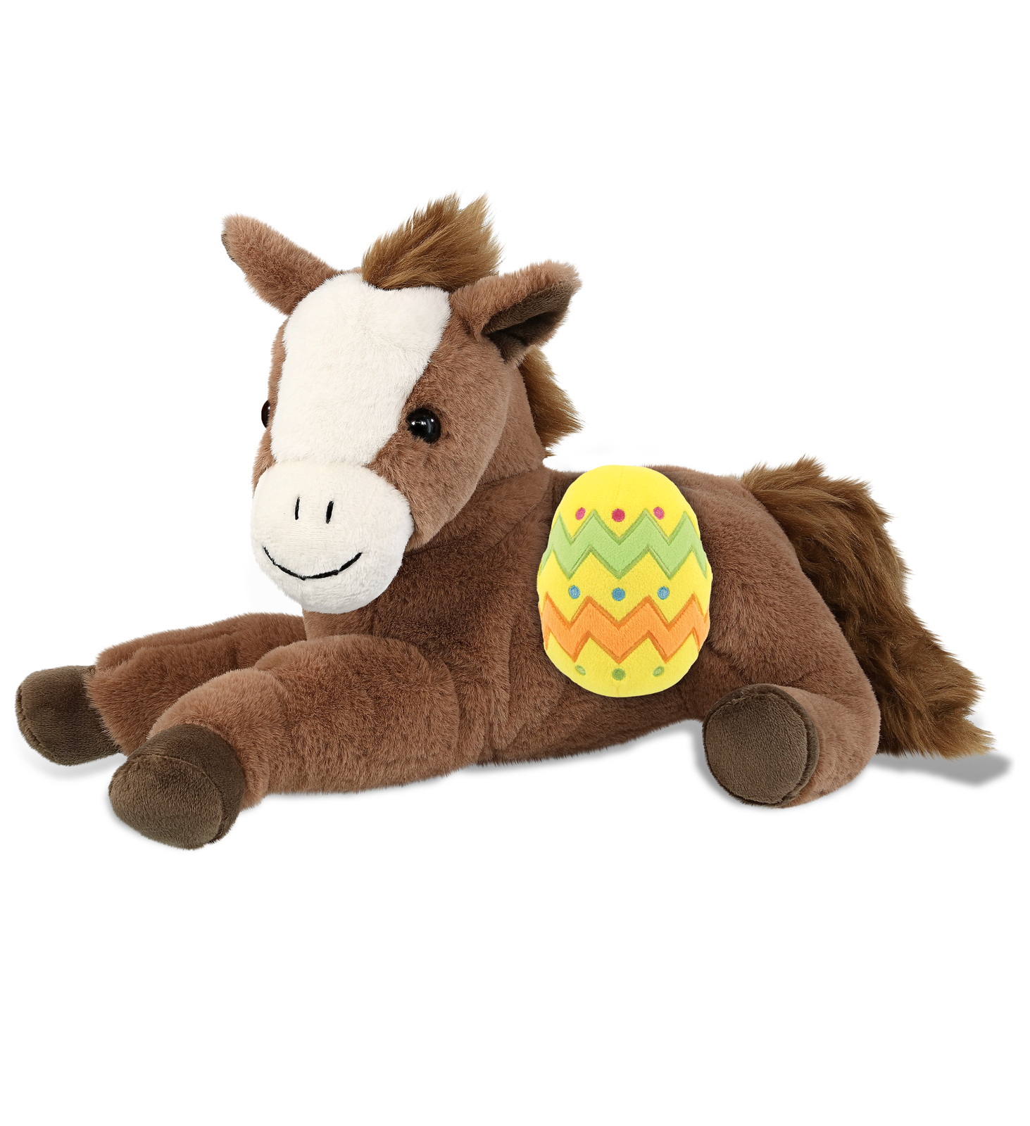 DolliBu Super Soft Lying Brown Horse with Yellow Easter Egg Plush – 12 Inches
