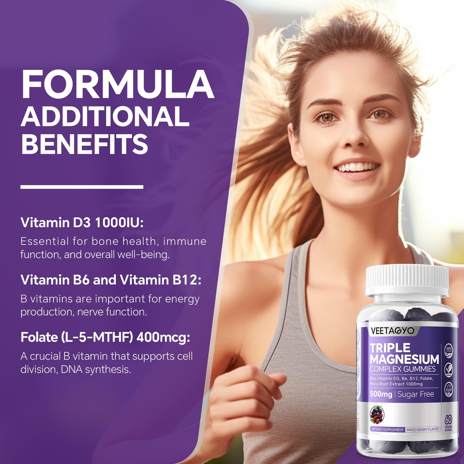 VEETAGYO Magnesium Gummies 500mg 400mg | High Absorption Bone Nerve Muscle Suppo