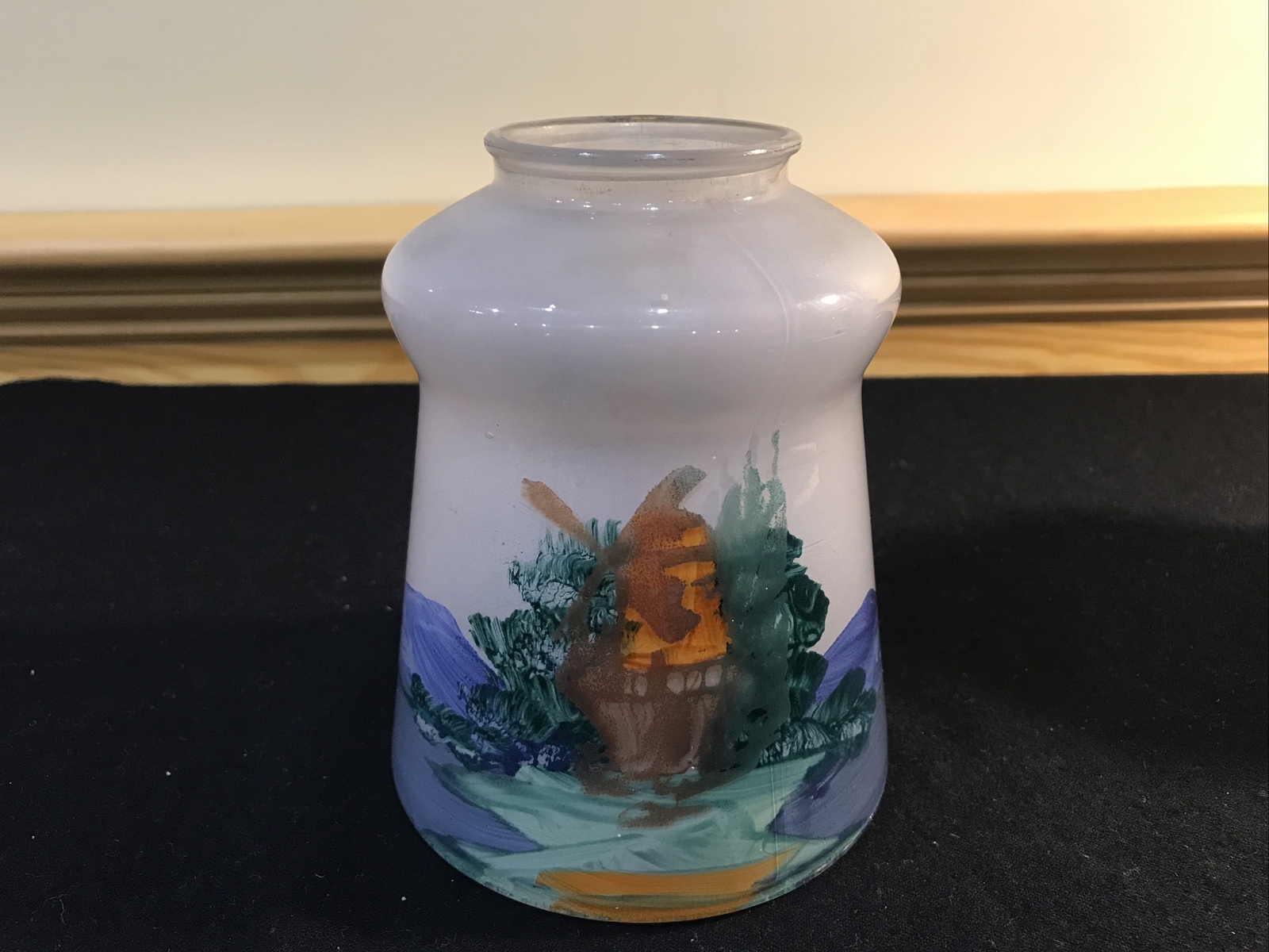 ReverseHand Painted Glass 2 1/4″ Fitter Lamp Light Shade Windmill Mountain Cabin