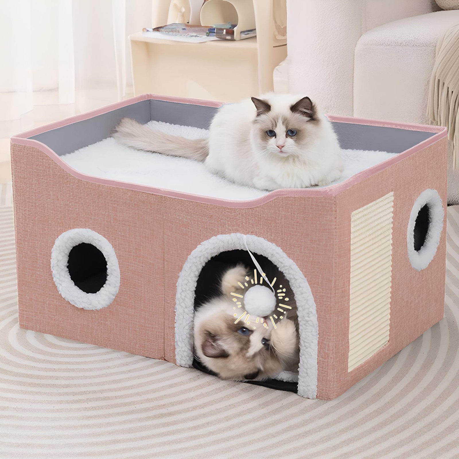 Loyareal Cat Houses for Indoor Cats – Large Cat Bed Cave with Scratch Pad and Fl