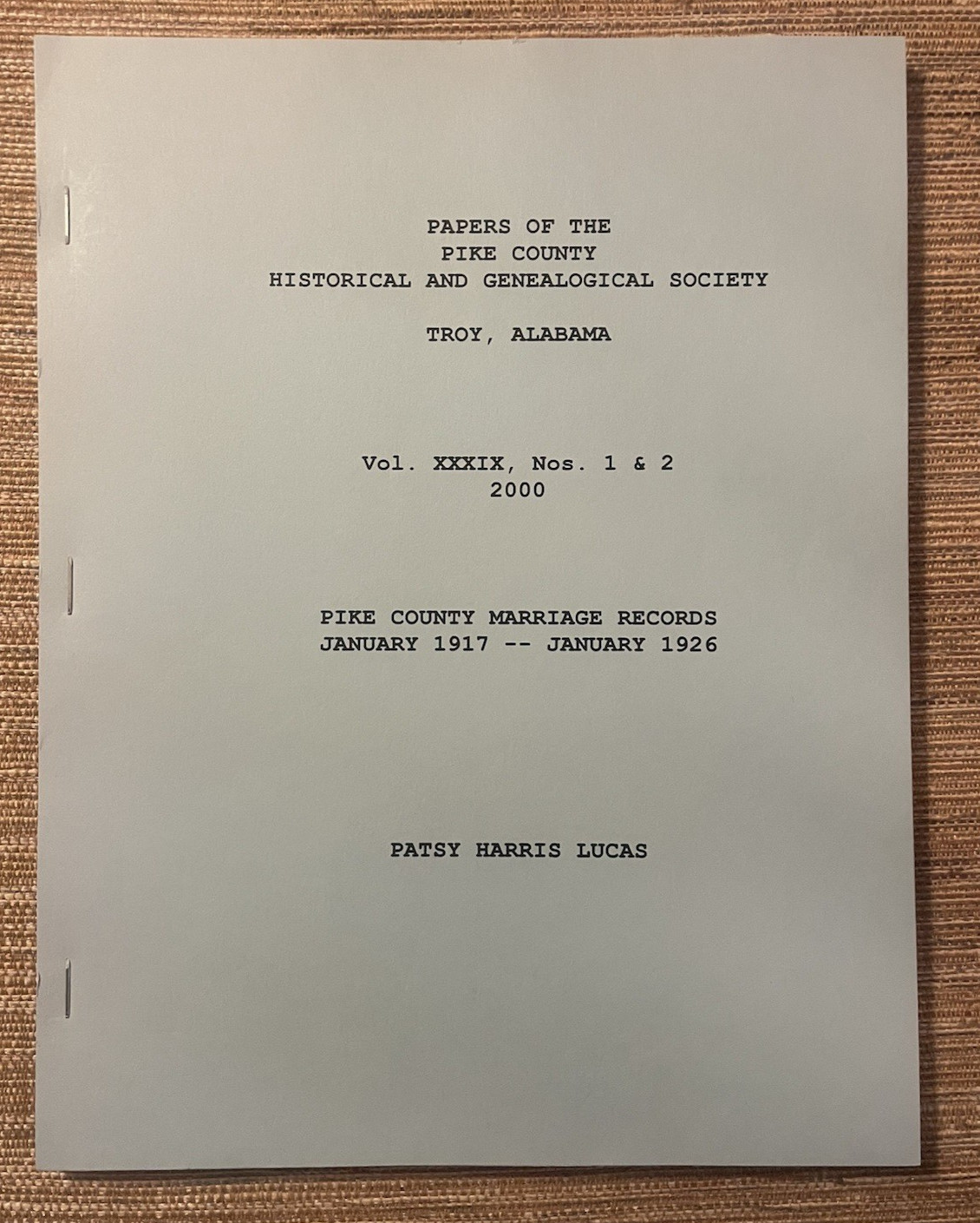 Pike Co., Alabama Historical & Genealogical Society – Marriage Records 1917-1926