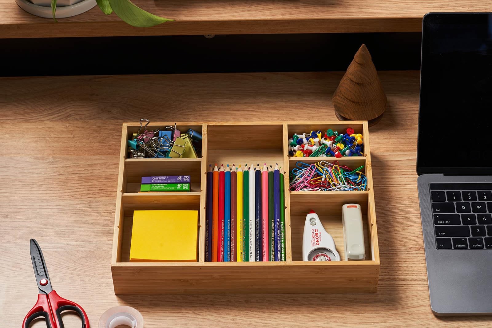 Umilife Bamboo Desk Drawer Organizer, Wood Junk Organizer 12″x9″, Natural