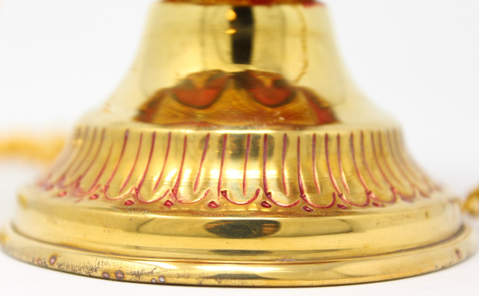 High Polished Brass Ornate Floral Red Enameled Incense Burner Censer 12.4 In