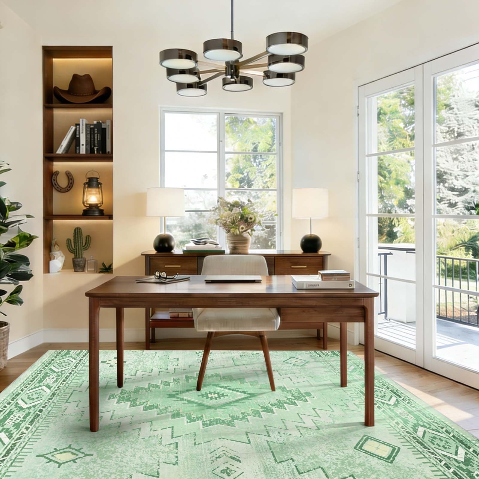 Yinhua Green 5×7 Rug for Living Room, Washable Spring Area Rugs Low-Pile, Sof…