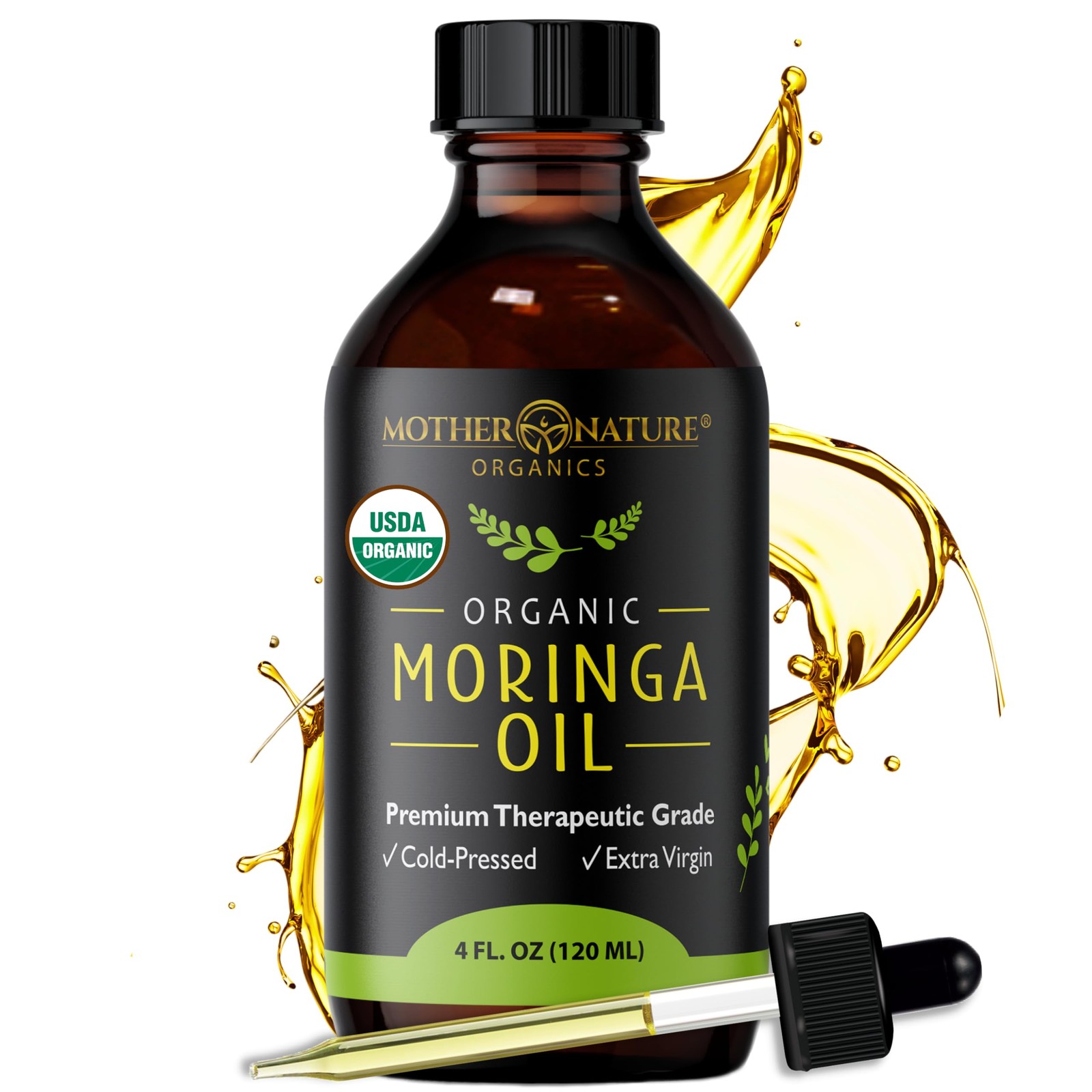 Organic Moringa Oil for Hair & Skin – Cold Pressed, Pure 4 fl oz (Pack of 1)