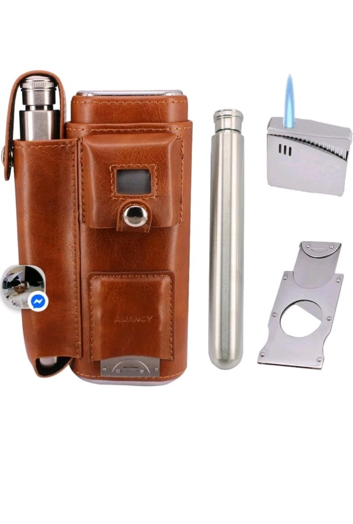 AMANCY Deluxe Portable Cigar Case Set With multiple Pieces Set, brown