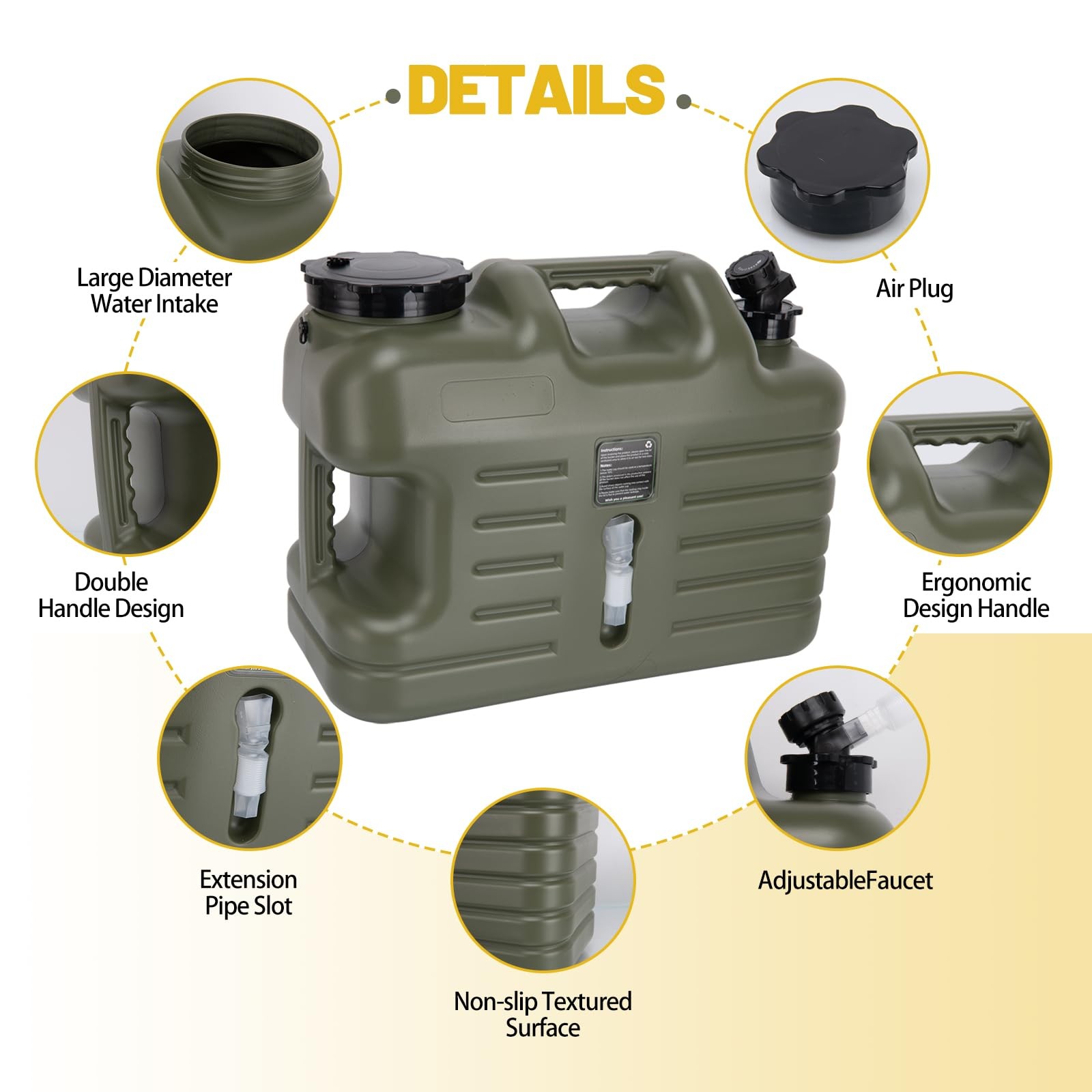JOHAHTANG Camping Water Container, 5 Gallon (18.5L) Camping Water Jug With Spigo
