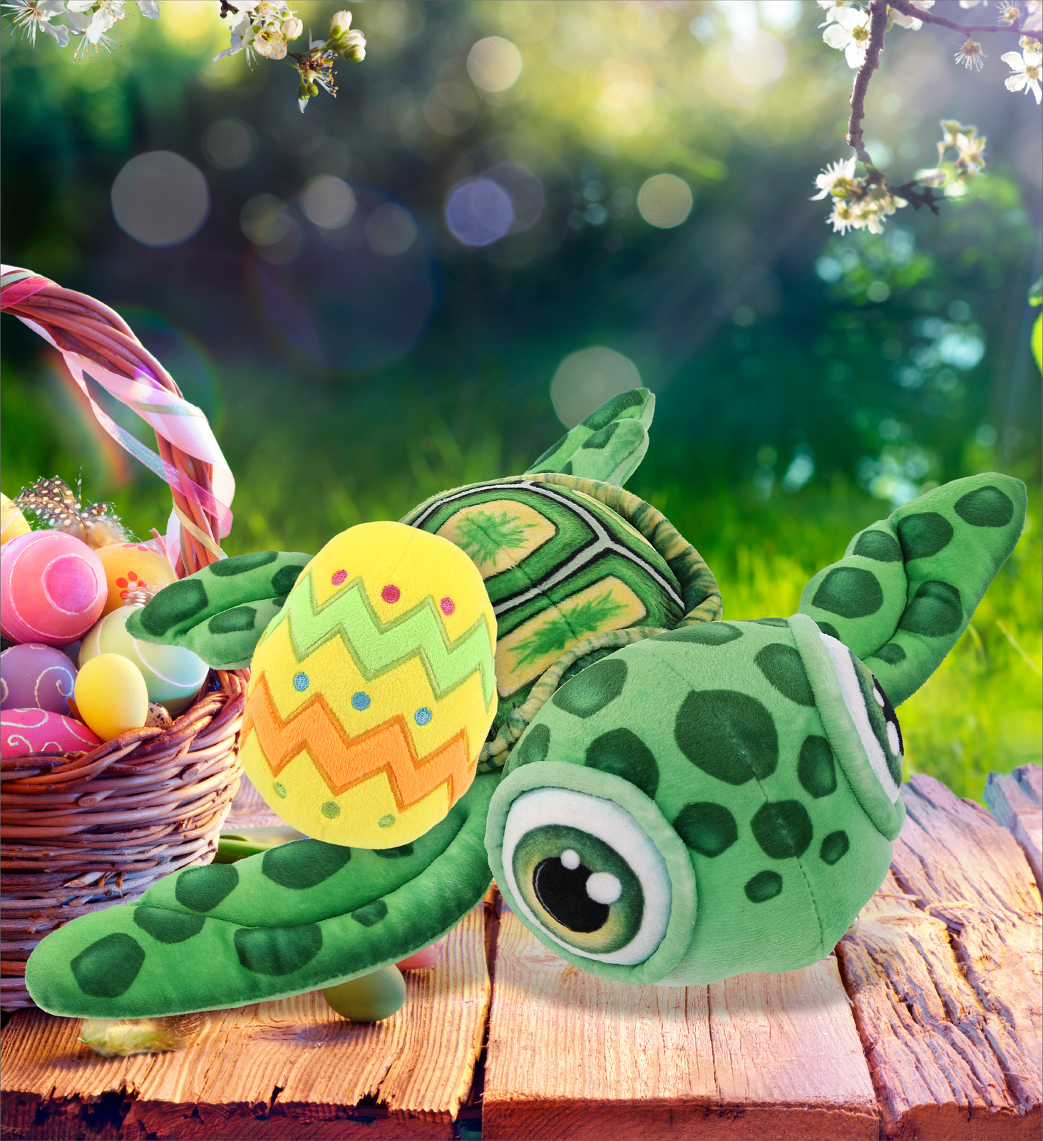DolliBu Plush Buddies Green Sea Turtle with Yellow Easter Egg Plush – 10 Inches