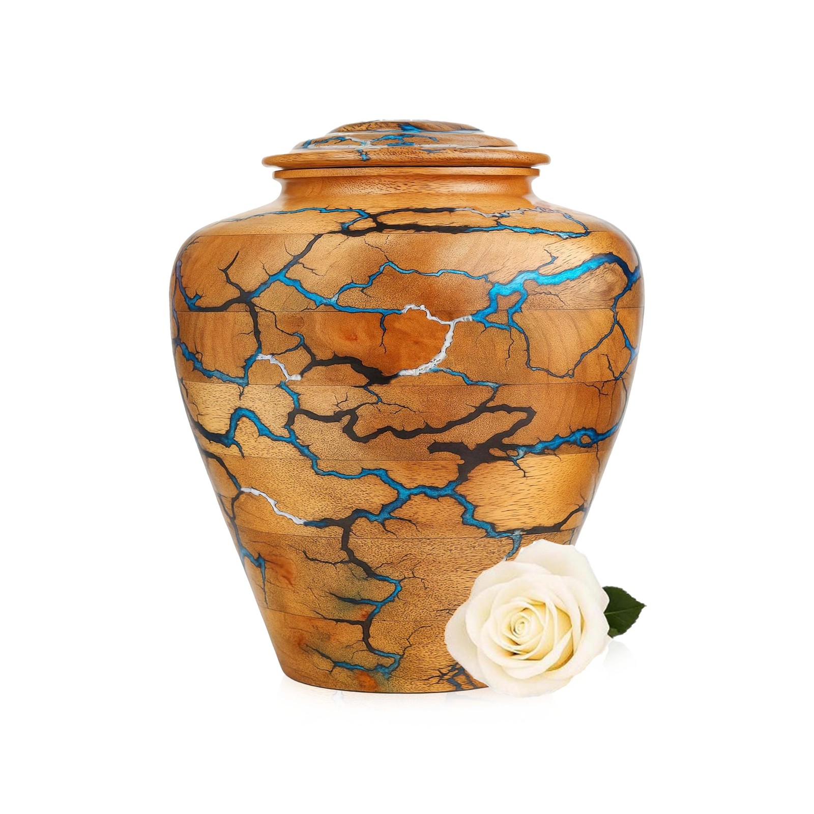 Medium – 6x6x8 Inch – 100 Cu In, Natural Wood With Blue Resin (Thunderstorm…