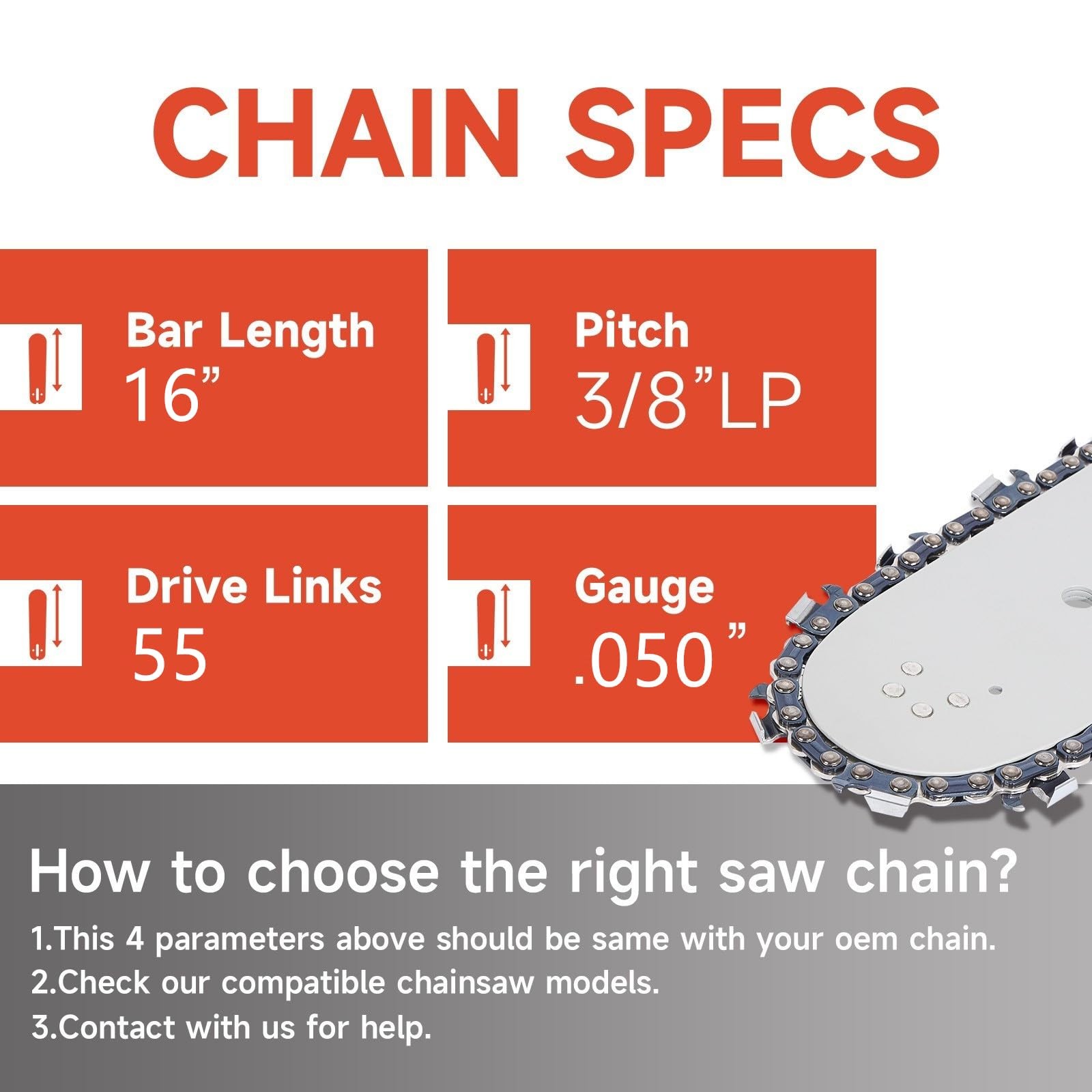Dunhil 4-Pack 16″ Chainsaw Chains 3/8″ LP 55DL S55 For MS170 MS180 MS193 MS200