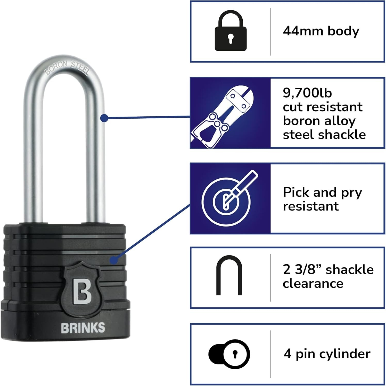 44mm Commercial Laminated Steel Weather Resistant Padlock w/ 2 3/8” Shackle NEW