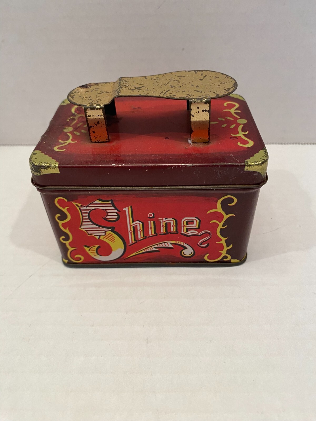 Vintage Small 5 cent Shoe Shine Tin Kit with shine materials in the box