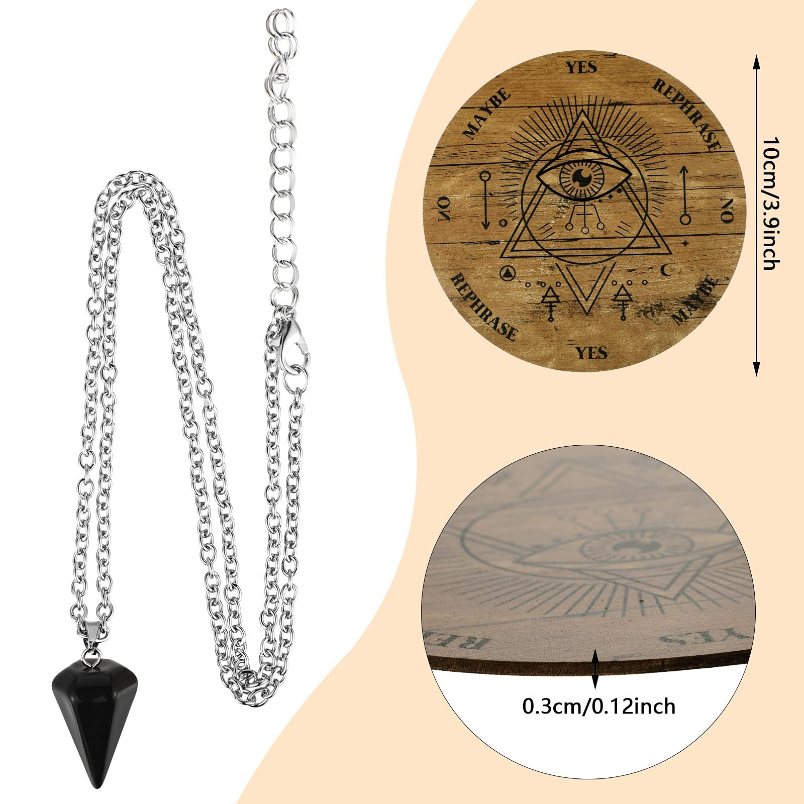 Pendulum Board Set Wooden Dowsing Divination Board Metaphysical Message with …