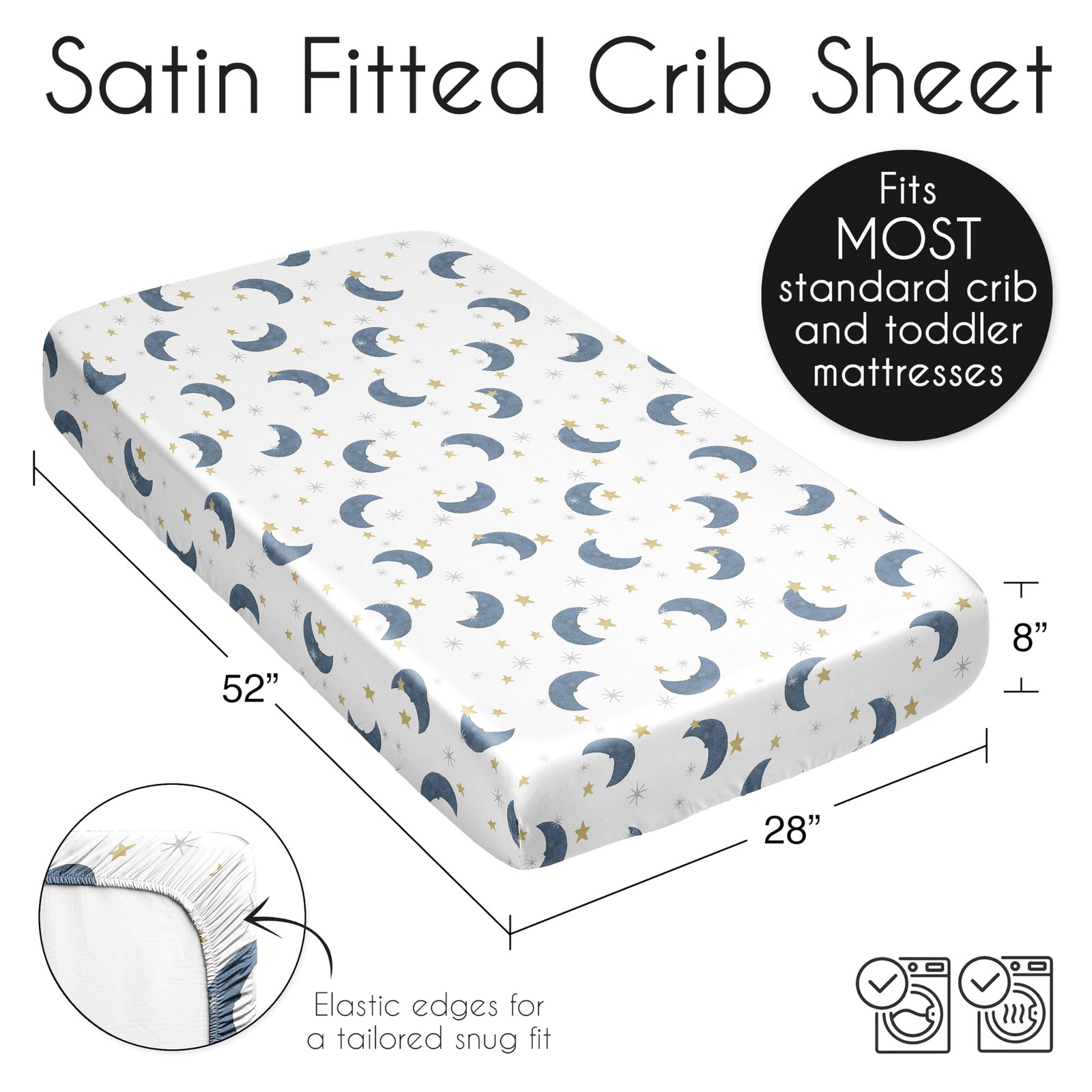 Sweet Jojo Designs Moon and Star Boy Girl Unisex/Gender Neutral Baby Satin Fitte