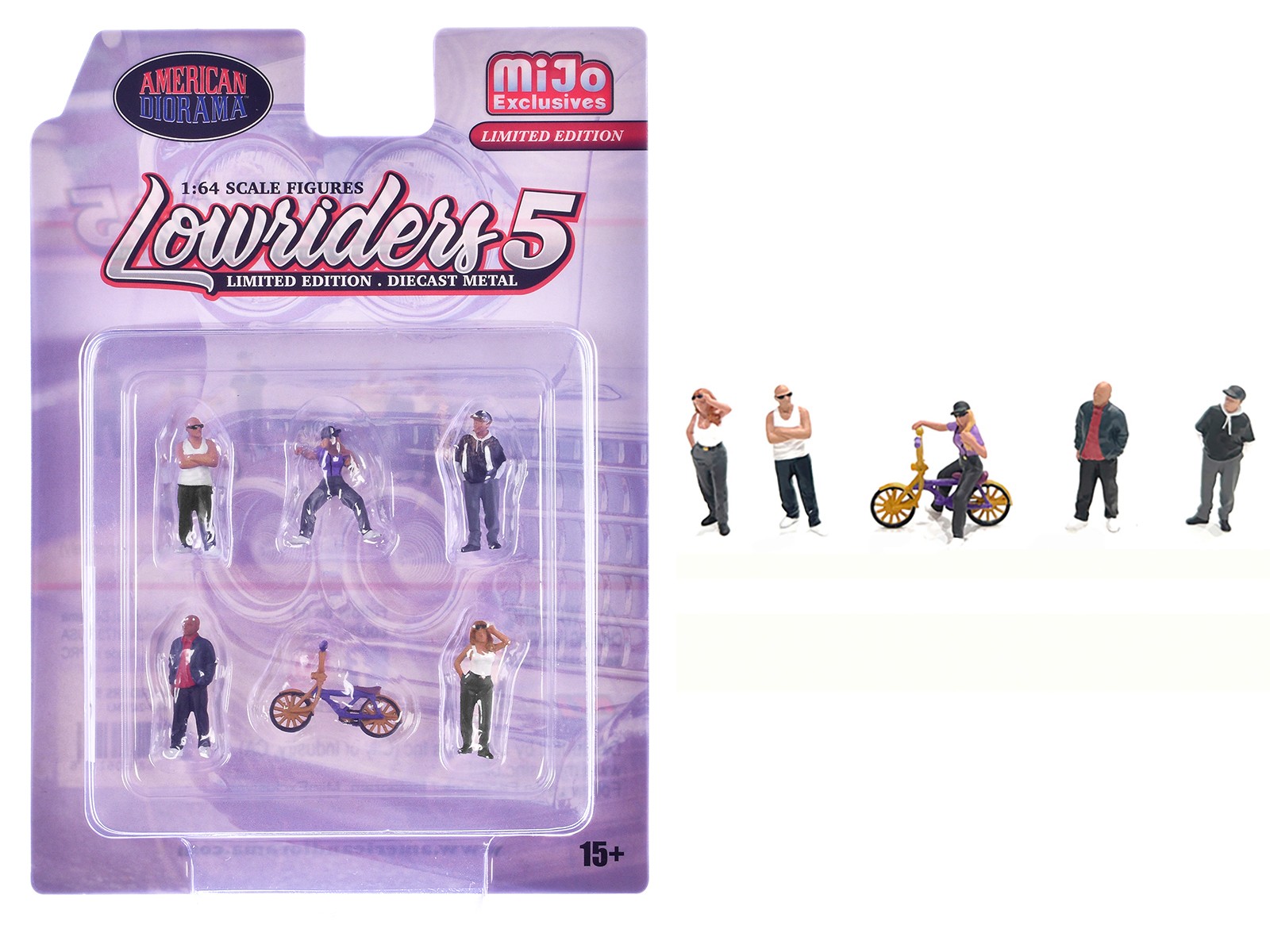 “Lowriders #5” 6 piece (5 People 1 Bicycle) Diecast Figures Set 1/64 Scale