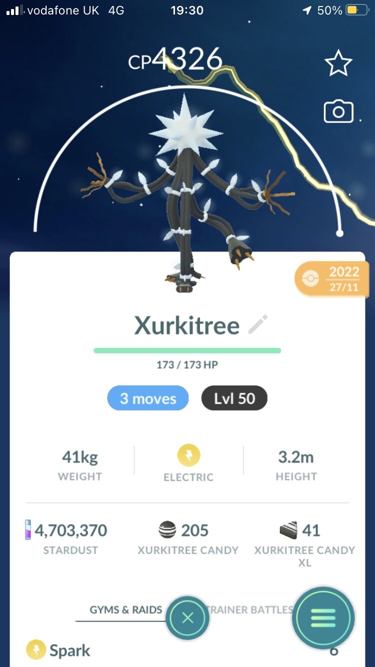 Pokémon Trade Go Level 50- Xurkitree 3 Moves For PvP Master League