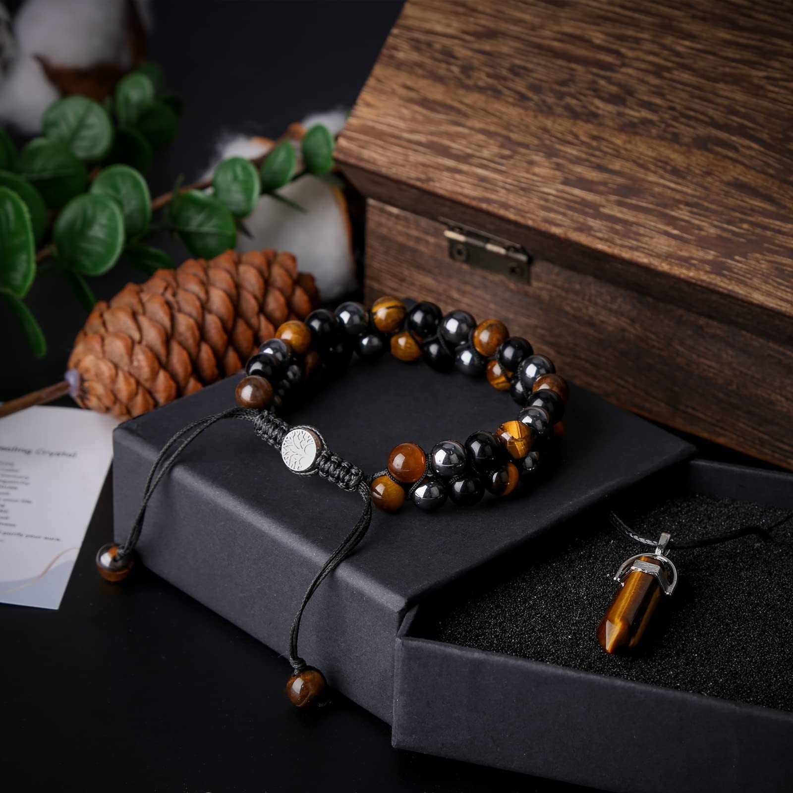 Handmade Triple Protection Bracelet 10mm Hematite Black Obsidian Tiger Eye St…