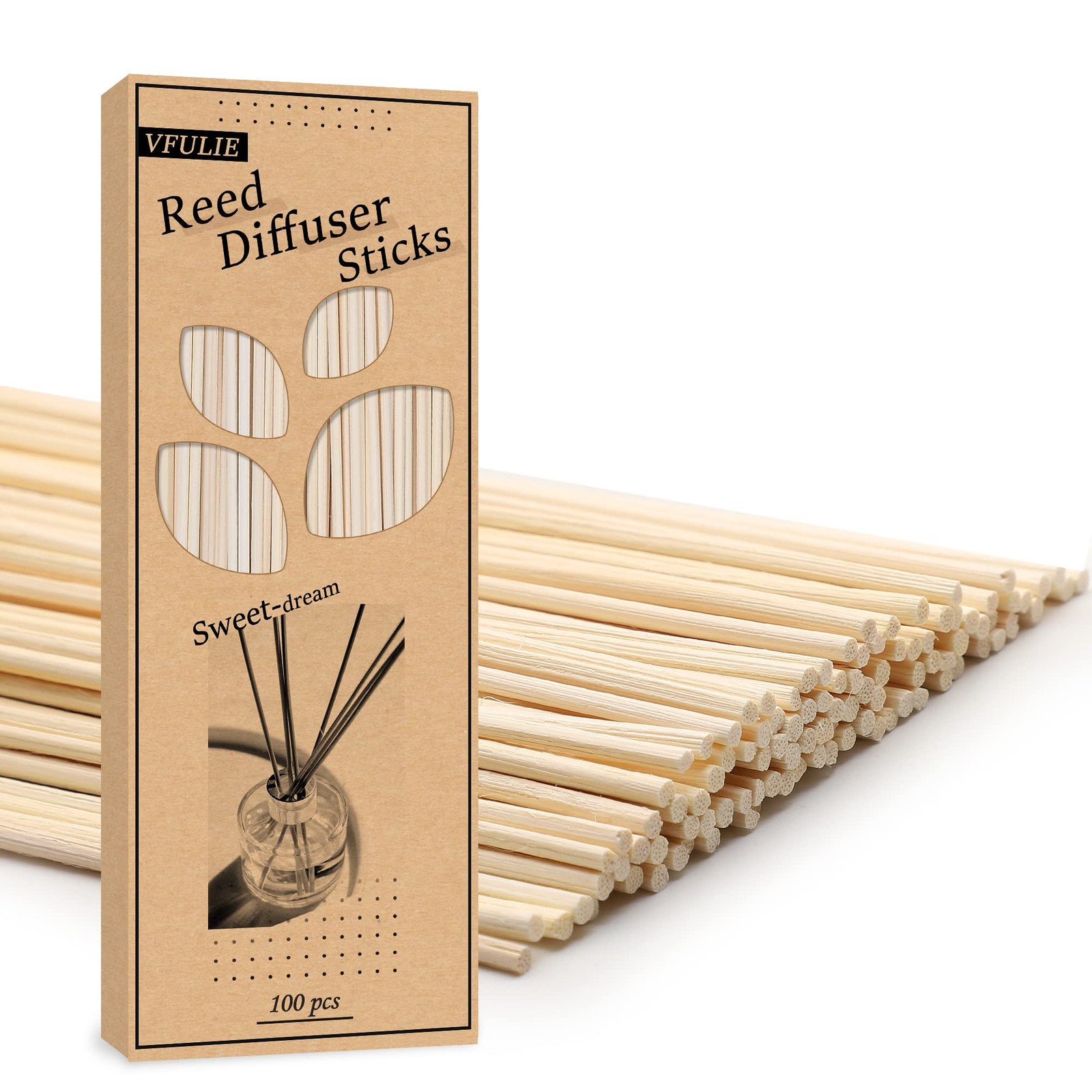 VFULIE 100PCS Reed Diffuser Sticks, 10 Inch natural wood colo, Natural