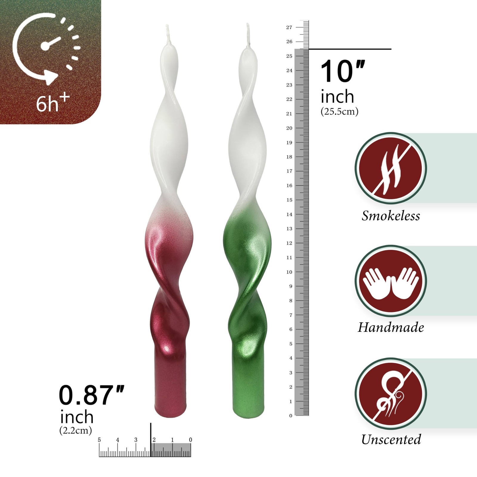 10 Inches Christmas Spiral Taper Candles Colorful Twisted Candle Dripless Lon…