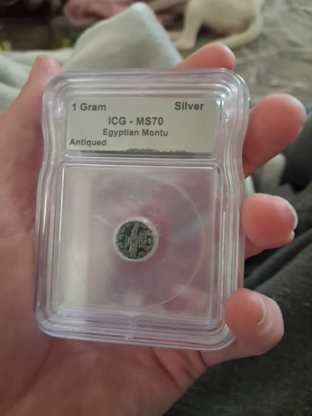 ICG MS70 Egyptian Montu Antiqued Silver Round 1g, Total Silver Content 2g