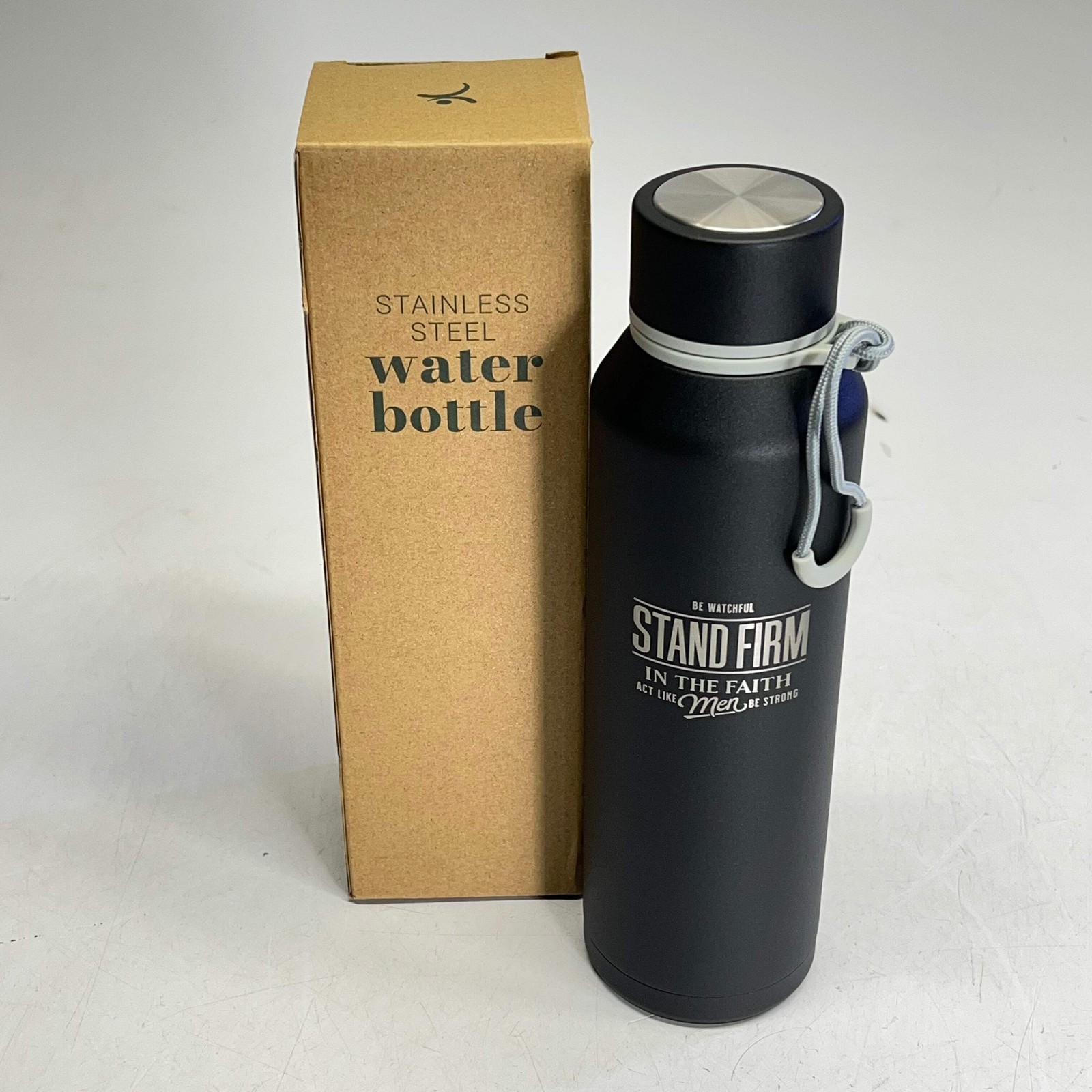 CHRISTIAN ART GIFTS Stand Firm Black Stainless Steel Water Bottle 24 Fl Oz Black