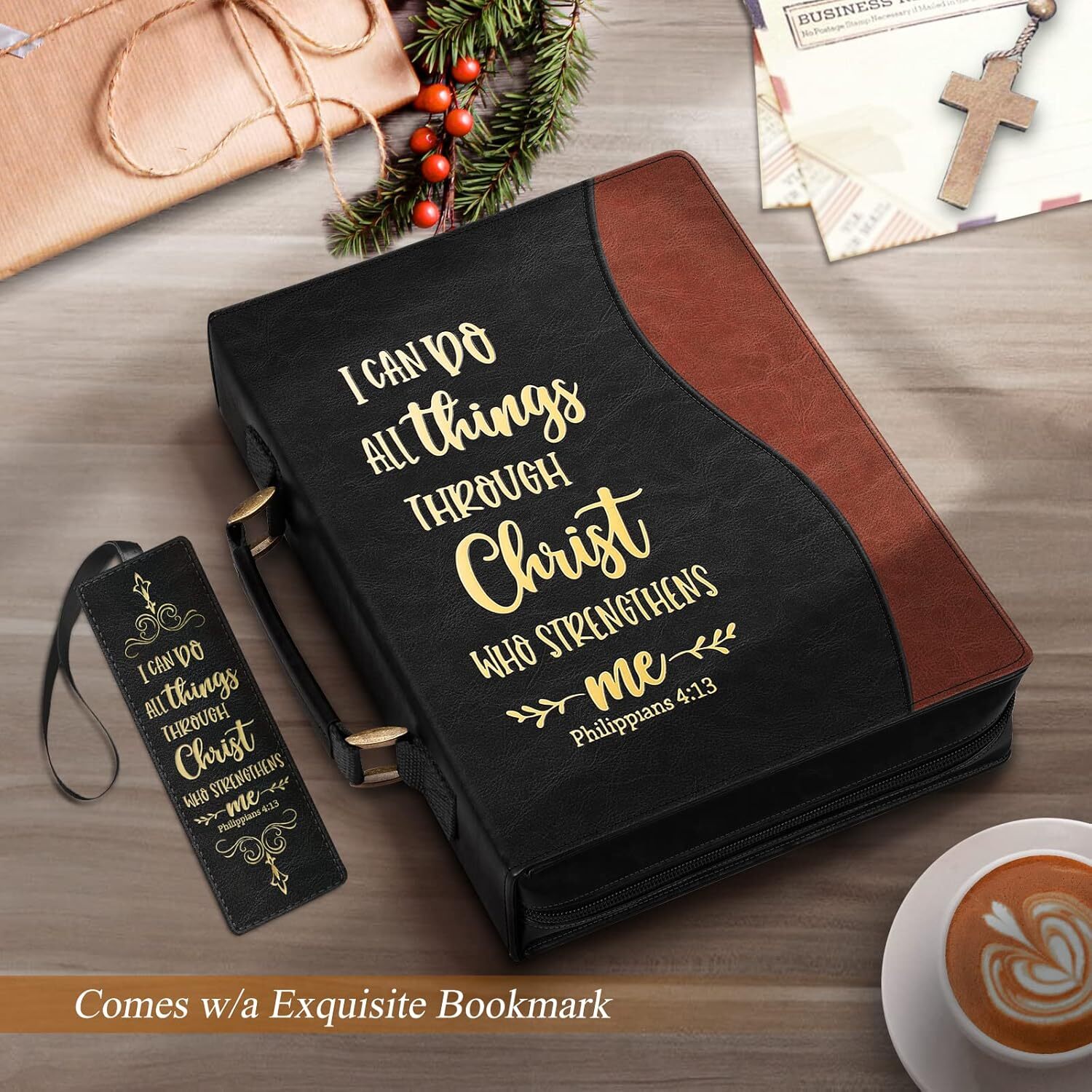 Classic Bible Cover, FINPAC Vegan Leather Carrying Book Case Church Bag Bible