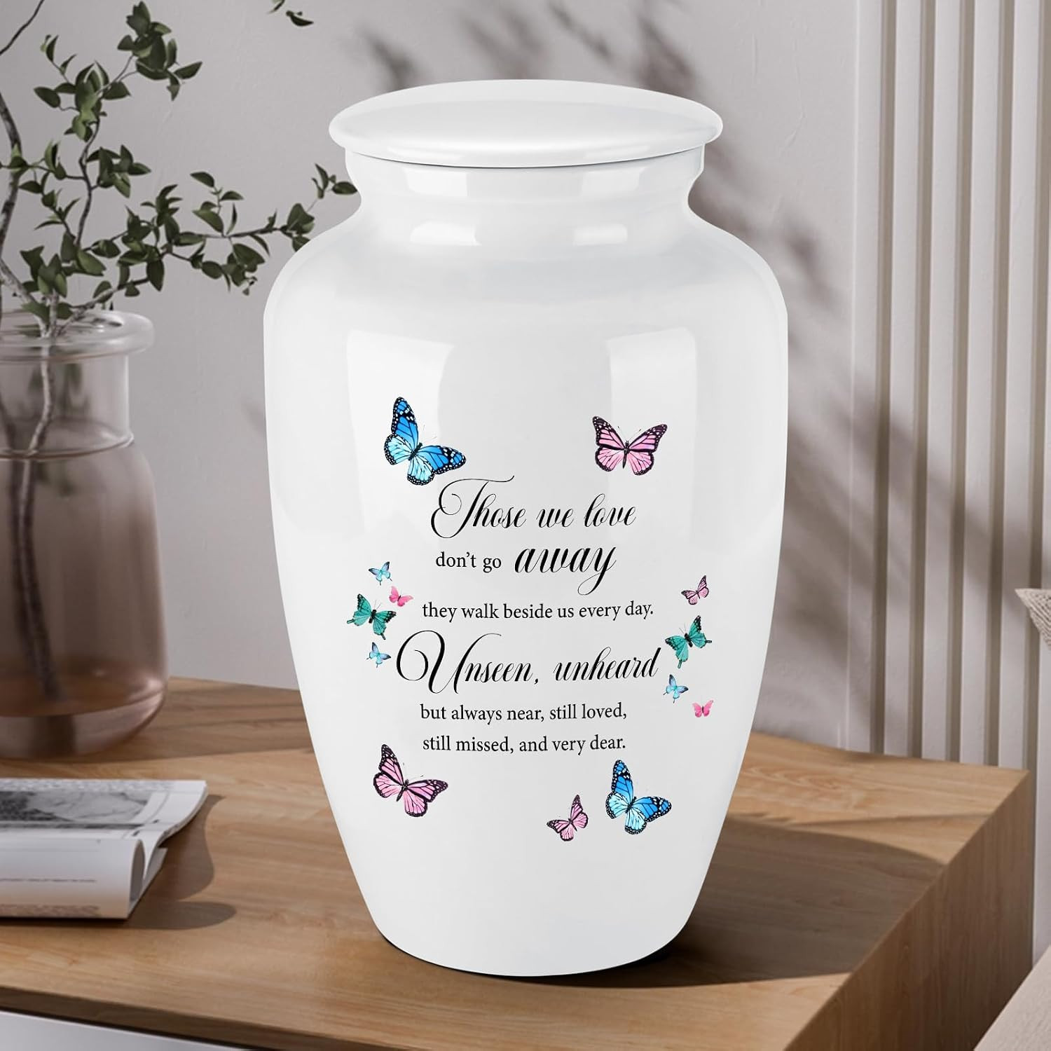 10 Inches Cremation Urns for Human Ashes Ceramic Keepsake Urn Butterflies Urns f