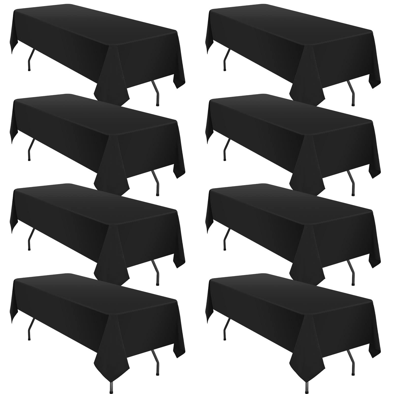 8 Packs Black Rectangle Tablecloth – 60 x 102 Inch, Premium Polyester Table Clot